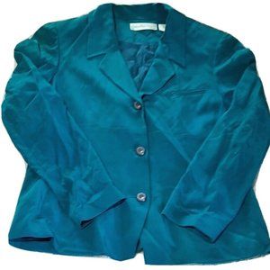 Dana Buchman Blazer 100% silk size 16 Blue Teal Jacket